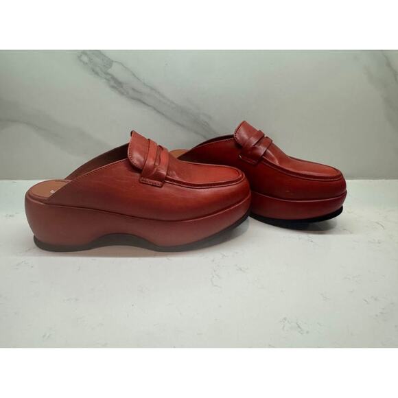 Free People Size 37 Winston Rust Platform Leather Mule Loafer Clog - Picture 4 of 9